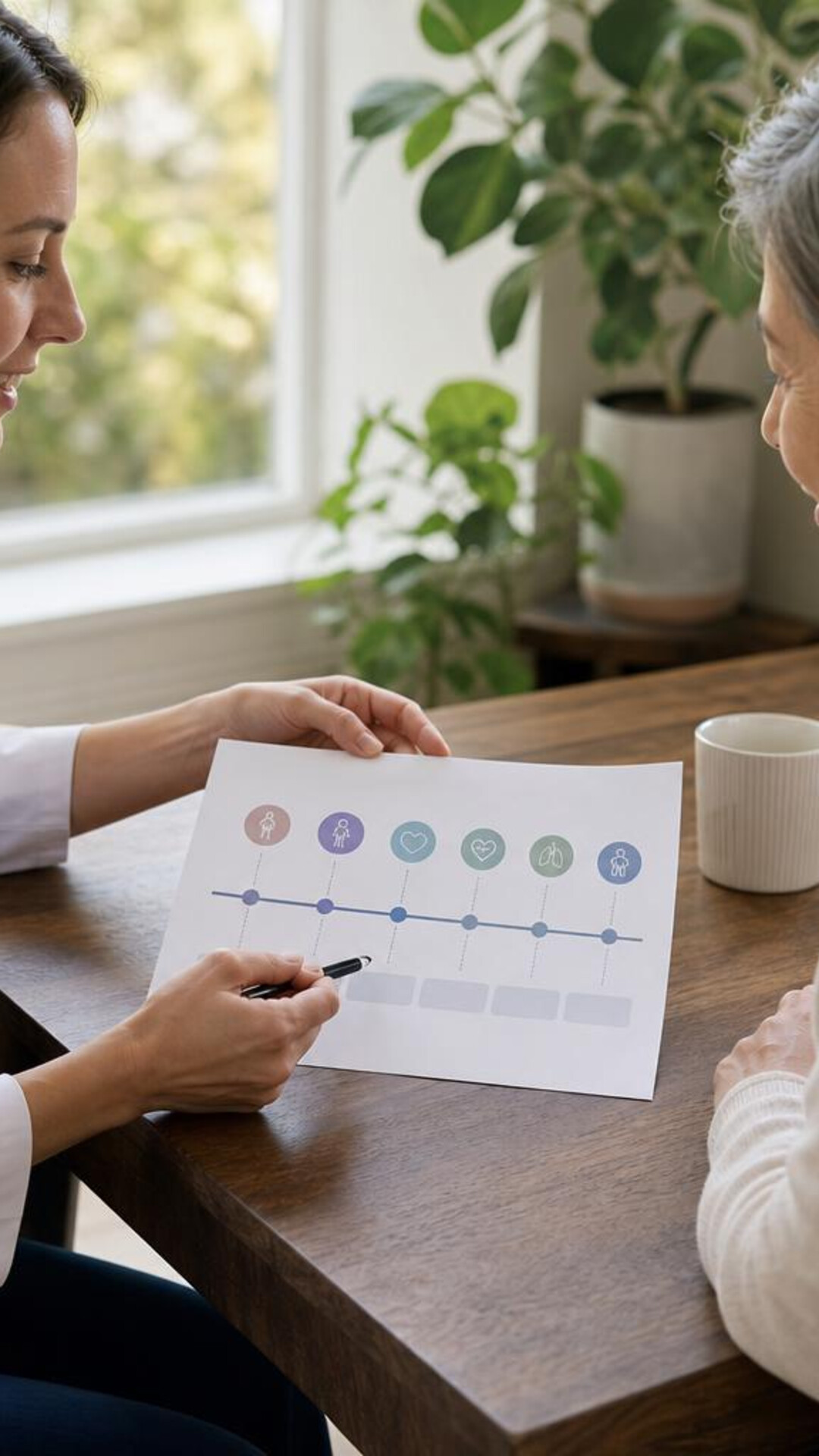 A clinician reviews health information with a patient.